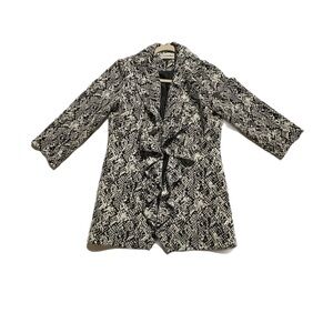 Calvin Klein Women’s 6 Petite Monochrome Patterned Blazer Ruffle Corpcore EUC